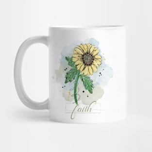 Sketchy Doodle Faith Yellow Watercolor Flower Mug